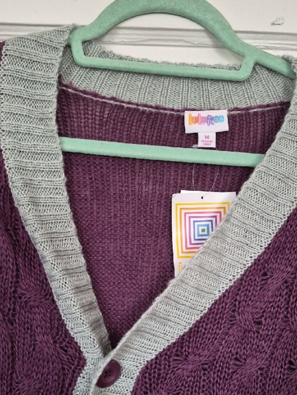 NWT Women's Mauve Purple V-Neck Cardigan Sweater with Light Gray Trim MED - Picture 7 of 12